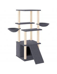 Albero per Gatti con Tiragraffi in Sisal Grigio Scuro 133 cm 2