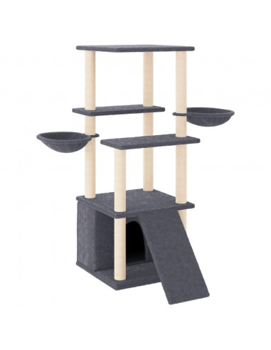 Albero per Gatti con Tiragraffi in Sisal Grigio Scuro 133 cm