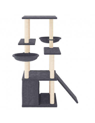 Albero per Gatti con Tiragraffi in Sisal Grigio Scuro 133 cm
