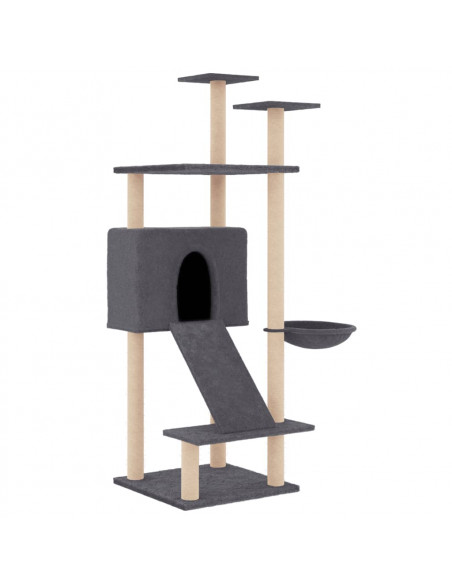 Albero per Gatti con Tiragraffi in Sisal Grigio Scuro 153 cm