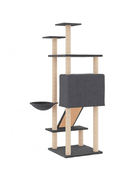 Albero per Gatti con Tiragraffi in Sisal Grigio Scuro 153 cm