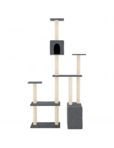Albero per Gatti con Tiragraffi in Sisal Grigio Scuro 180 cm 2