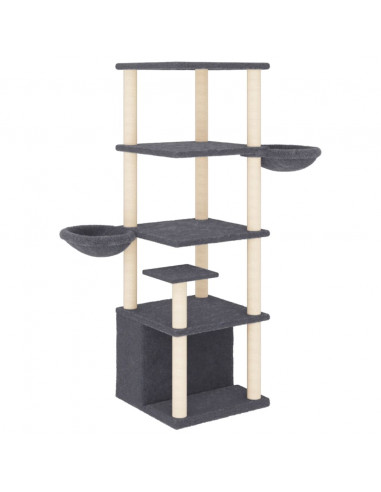 Albero per Gatti con Tiragraffi in Sisal Grigio Scuro 147 cm