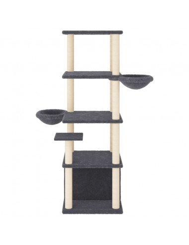 Albero per Gatti con Tiragraffi in Sisal Grigio Scuro 147 cm