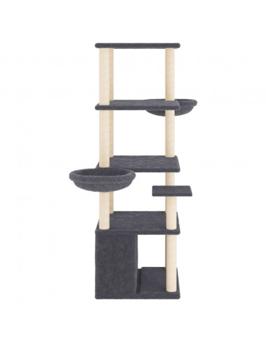 Albero per Gatti con Tiragraffi in Sisal Grigio Scuro 147 cm