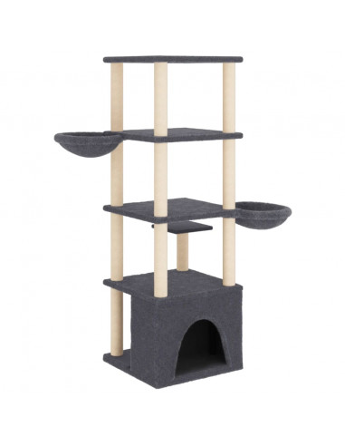 Albero per Gatti con Tiragraffi in Sisal Grigio Scuro 147 cm