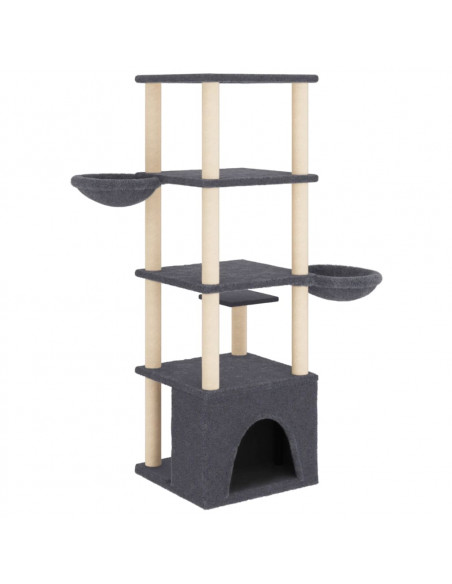 Albero per Gatti con Tiragraffi in Sisal Grigio Scuro 147 cm