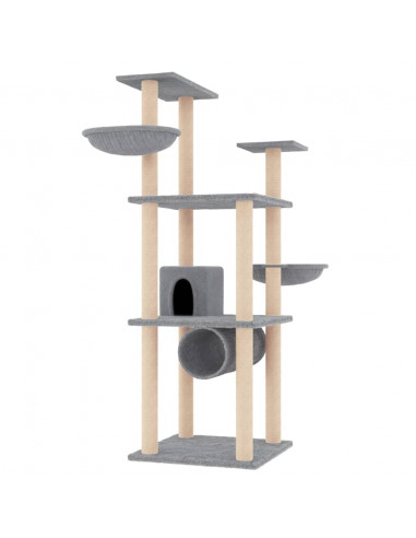 Albero per Gatti con Tiragraffi in Sisal Grigio Chiaro 141 cm