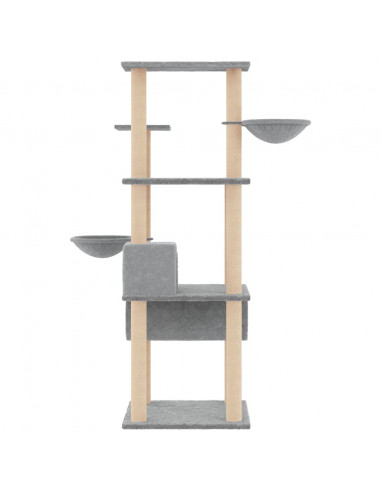 Albero per Gatti con Tiragraffi in Sisal Grigio Chiaro 141 cm