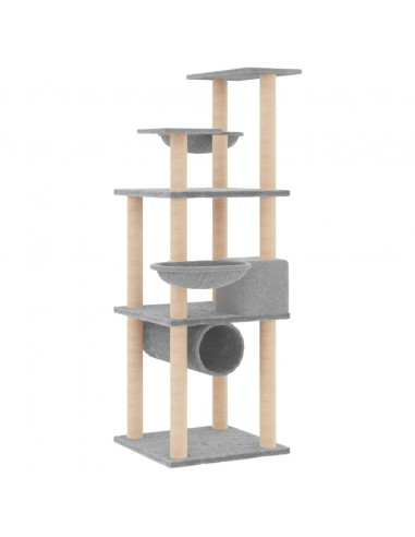 Albero per Gatti con Tiragraffi in Sisal Grigio Chiaro 141 cm