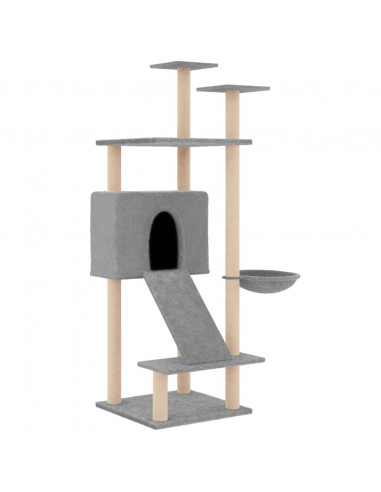 Albero per Gatti con Tiragraffi in Sisal Grigio Chiaro 153 cm