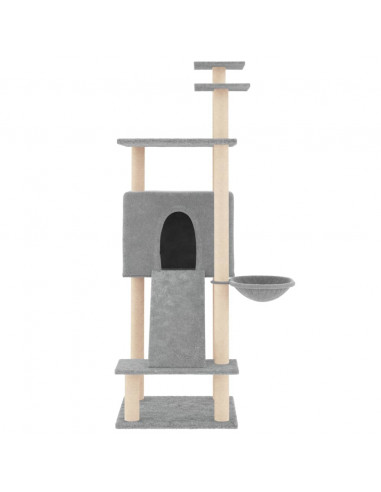 Albero per Gatti con Tiragraffi in Sisal Grigio Chiaro 153 cm