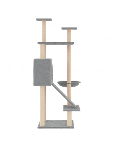 Albero per Gatti con Tiragraffi in Sisal Grigio Chiaro 153 cm