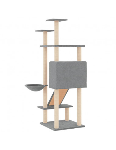 Albero per Gatti con Tiragraffi in Sisal Grigio Chiaro 153 cm