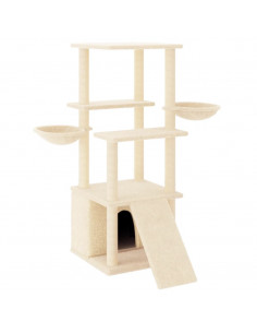 Albero per Gatti con Tiragraffi in Sisal Crema 133 cm 2