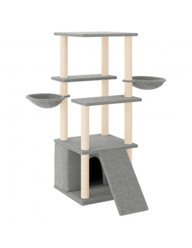 Albero per Gatti con Tiragraffi in Sisal Grigio Chiaro 133 cm