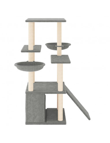 Albero per Gatti con Tiragraffi in Sisal Grigio Chiaro 133 cm
