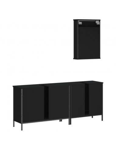 Set Mobili da Bagno 3 pz Nero in Legno Multistrato