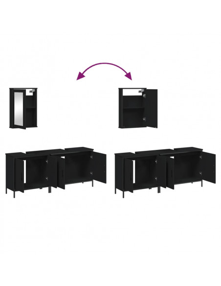 Set Mobili da Bagno 3 pz Nero in Legno Multistrato