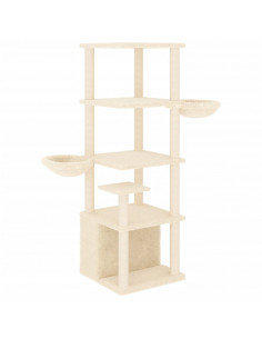 Albero per Gatti con Tiragraffi in Sisal Crema 147 cm 2