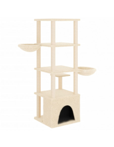 Albero per Gatti con Tiragraffi in Sisal Crema 147 cm