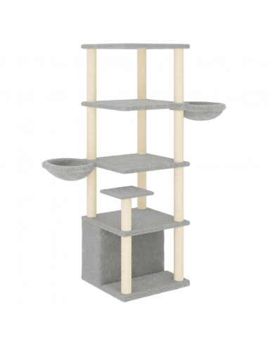 Albero per Gatti con Tiragraffi in Sisal Grigio Chiaro 147 cm