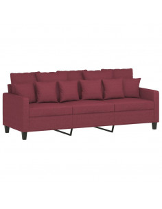 Set di Divani 3 pz con Cuscini Rosso Vino in Tessuto