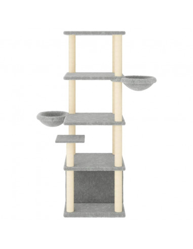 Albero per Gatti con Tiragraffi in Sisal Grigio Chiaro 147 cm