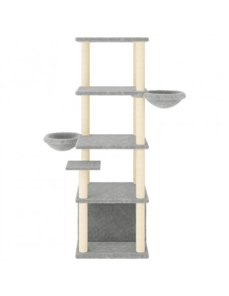 Albero per Gatti con Tiragraffi in Sisal Grigio Chiaro 147 cm
