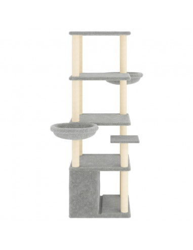 Albero per Gatti con Tiragraffi in Sisal Grigio Chiaro 147 cm