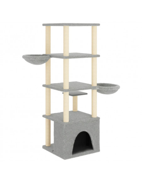 Albero per Gatti con Tiragraffi in Sisal Grigio Chiaro 147 cm
