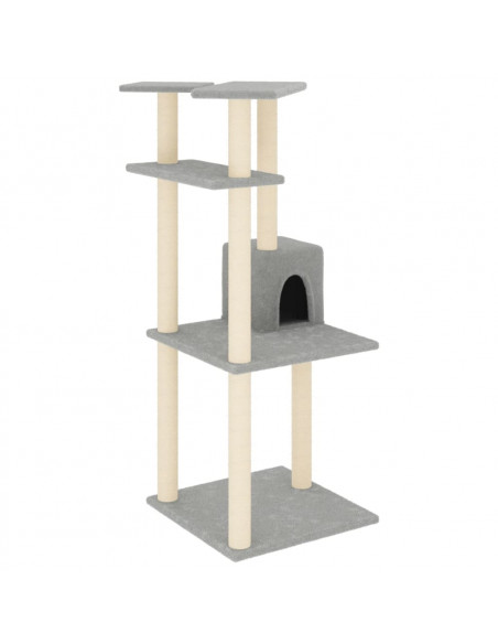 Albero per Gatti con Tiragraffi in Sisal Grigio Chiaro 123 cm