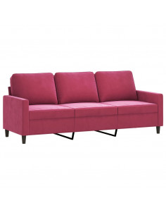 Set di Divani 3 pz con Cuscini Rosso Vino in Velluto
