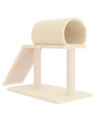 Pali Tiragraffi per Gatti con Tunnel e Scaletta Crema 55,5 cm