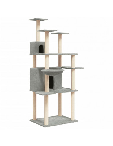 Albero per Gatti con Tiragraffi in Sisal Grigio Chiaro 166 cm
