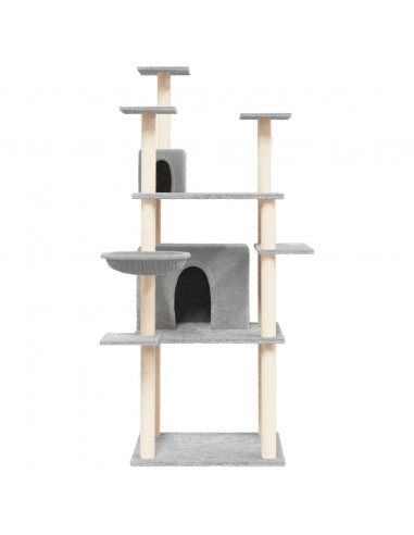 Albero per Gatti con Tiragraffi in Sisal Grigio Chiaro 166 cm