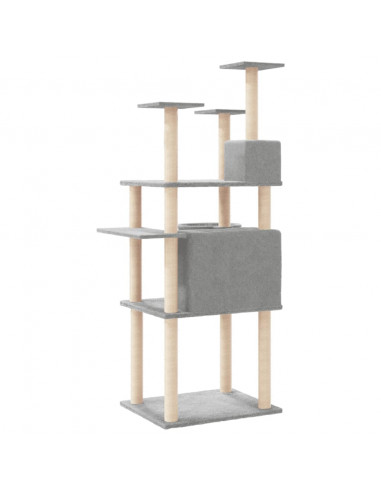 Albero per Gatti con Tiragraffi in Sisal Grigio Chiaro 166 cm