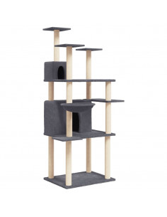 Albero per Gatti con Tiragraffi in Sisal Grigio Scuro 166 cm 2