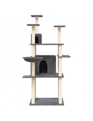 Albero per Gatti con Tiragraffi in Sisal Grigio Scuro 166 cm
