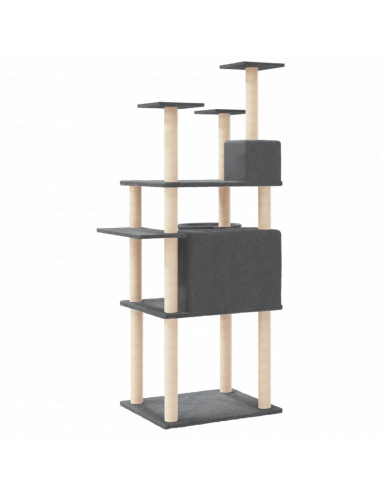 Albero per Gatti con Tiragraffi in Sisal Grigio Scuro 166 cm