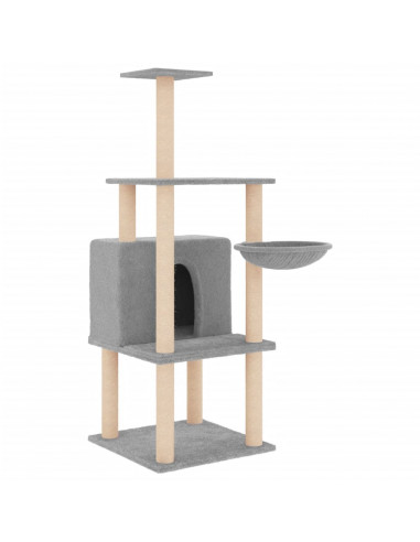 Albero per Gatti con Tiragraffi in Sisal Grigio Chiaro 132 cm