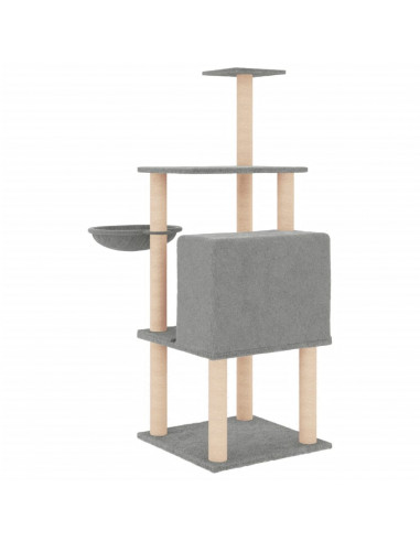 Albero per Gatti con Tiragraffi in Sisal Grigio Chiaro 132 cm
