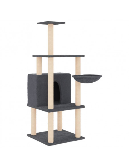 Albero per Gatti con Tiragraffi in Sisal Grigio Scuro 132 cm