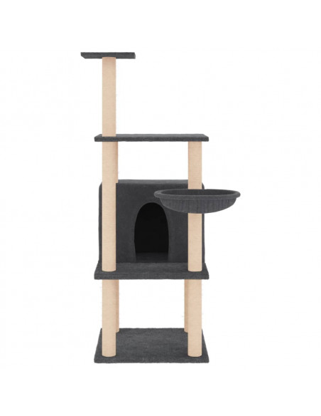 Albero per Gatti con Tiragraffi in Sisal Grigio Scuro 132 cm