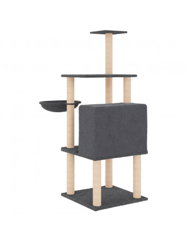 Albero per Gatti con Tiragraffi in Sisal Grigio Scuro 132 cm