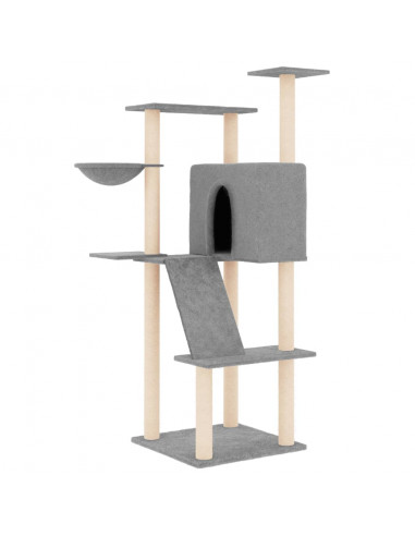 Albero per Gatti con Tiragraffi in Sisal Grigio Chiaro 143 cm