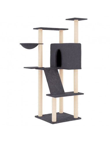 Albero per Gatti con Tiragraffi in Sisal Grigio Scuro 143 cm
