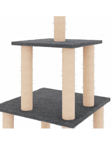 Albero per Gatti con Tiragraffi in Sisal Grigio Scuro 111 cm
