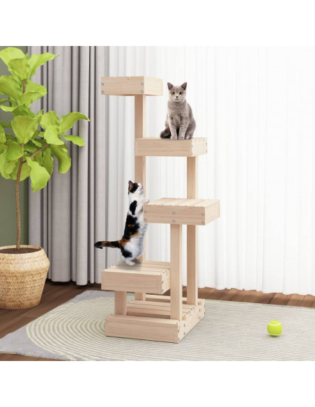 Albero per Gatti 45,5x49x103 cm in Legno Massello di Pino