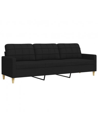 Divano a 3 Posti Nero 210 cm in Tessuto